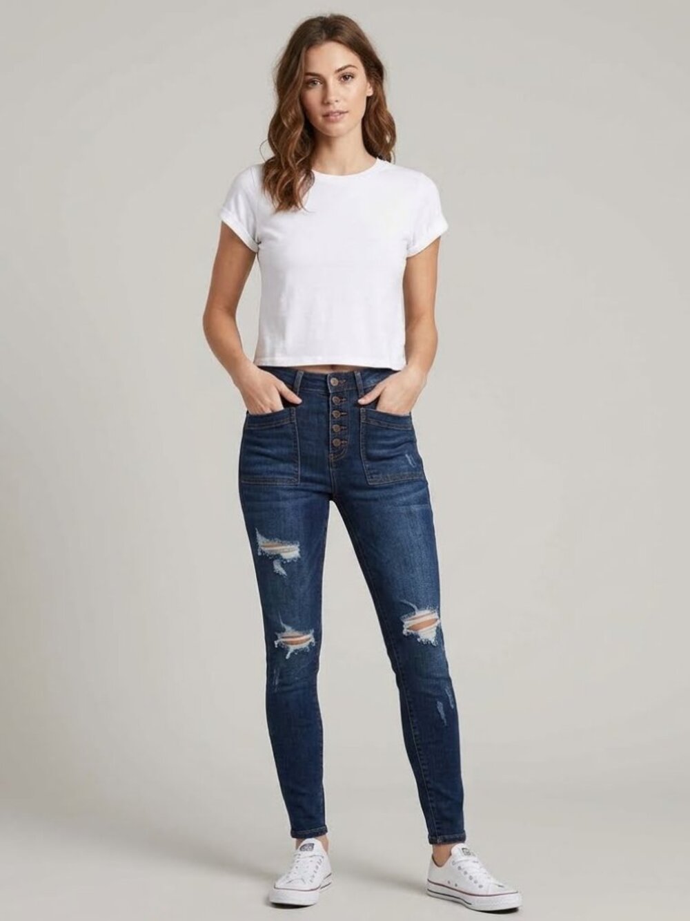 Judy Blue High Rise Distressed Patch Pocket Skinny Jeans 0/24 JB88324
